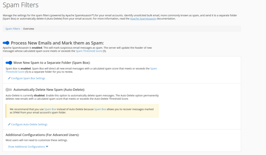 spam filter cpanel