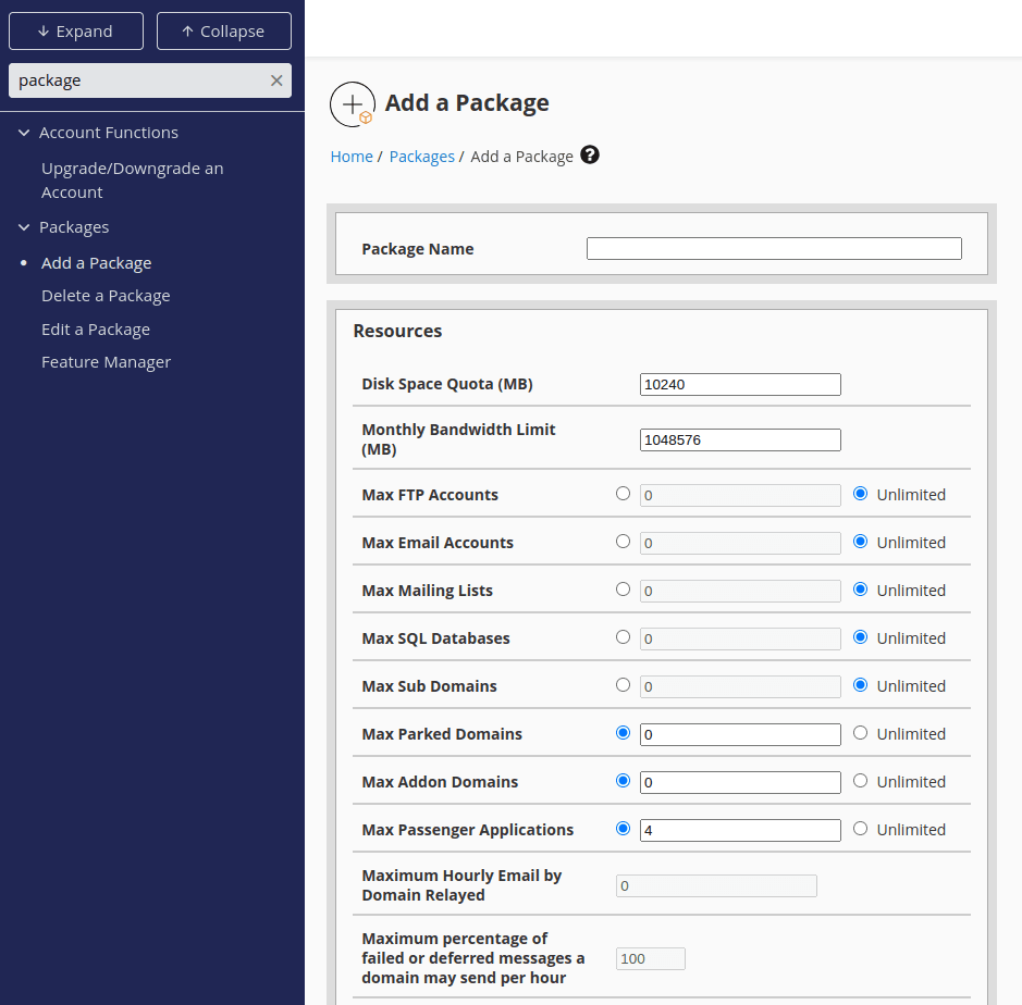 add package whm