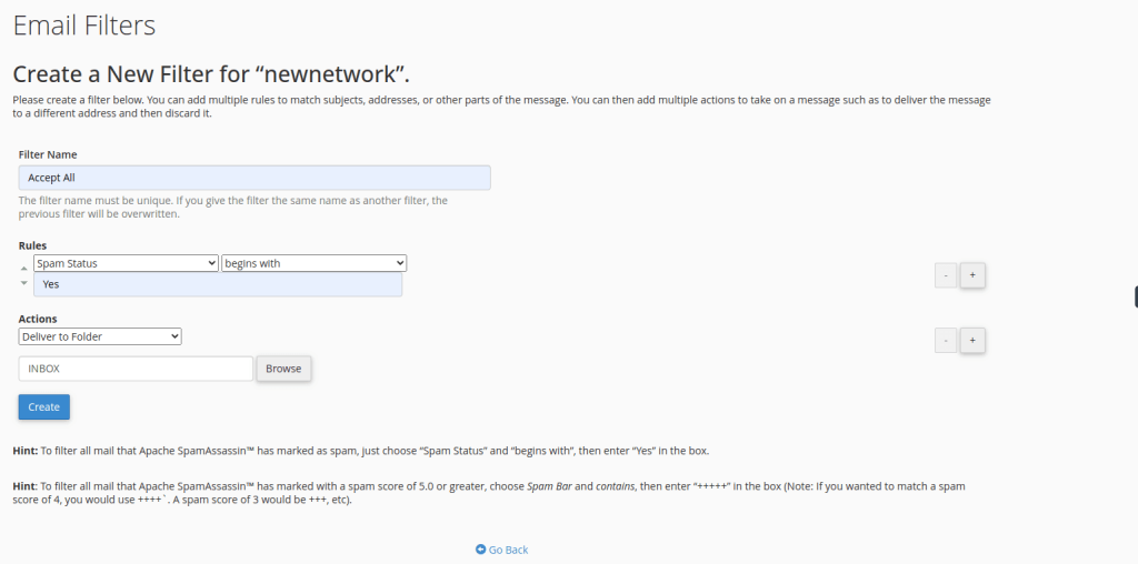rule email filter