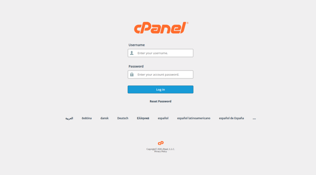 halaman login cpanel
