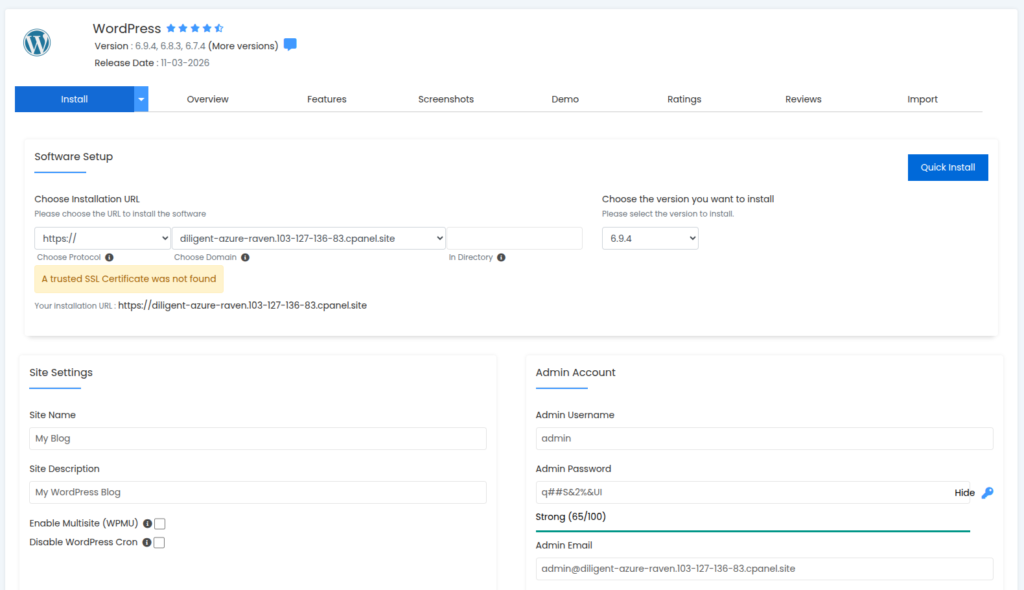 form instalasi wordpress
