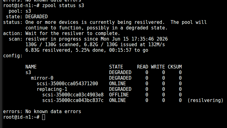 proses resilver zfs disk