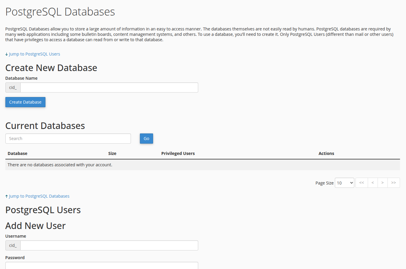 halaman pgsql cpanel
